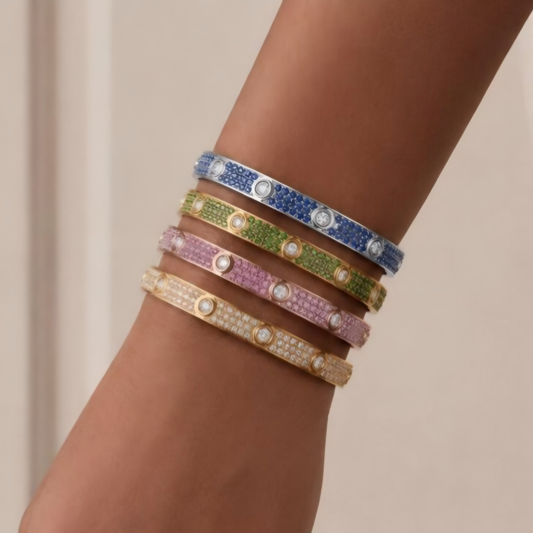 [⭐Reverie Jewels]2026 PAVE GEMSTONE LOVE BRACELET 6.1MM 10 DIAMONDS