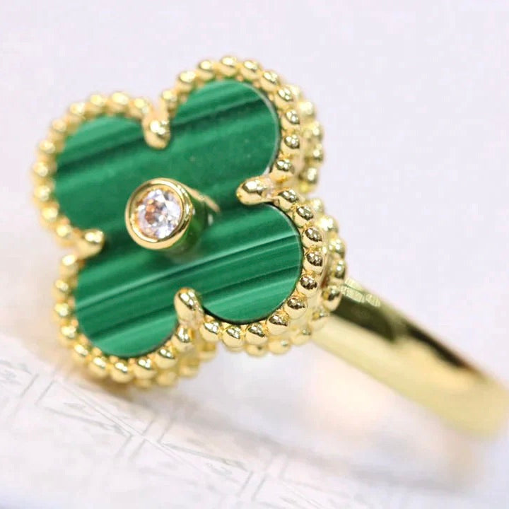 [⭐Reverie Jewels]CLOVER MALACHITE RING GOLD DIAMOND