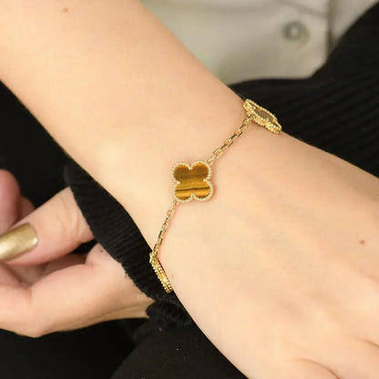 [⭐Reverie Jewels] CLOVER 5 MOTIFS TIGER EYE BRACELET COLLECTION