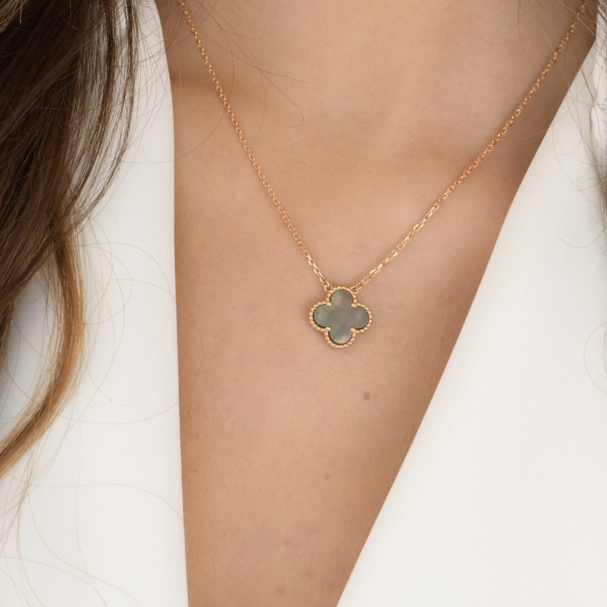 [⭐Reverie Jewels]CLOVER 15MM  GRAY MOTHER OF PEARL NECKLACE