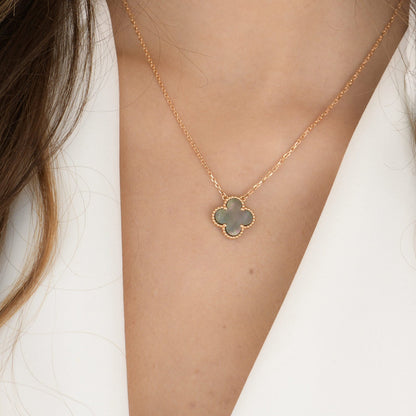 [⭐Reverie Jewels]CLOVER 15MM  GRAY MOTHER OF PEARL NECKLACE
