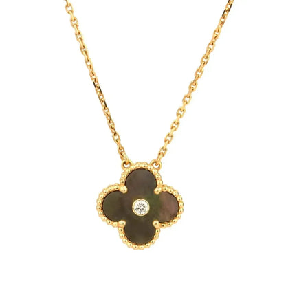 [⭐Reverie Jewels]CLOVER 15MM DIAMOND AND MOTHER-OF-GREY NECKLACE