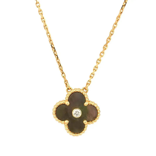 [⭐Reverie Jewels]CLOVER 15MM DIAMOND AND MOTHER-OF-GREY NECKLACE