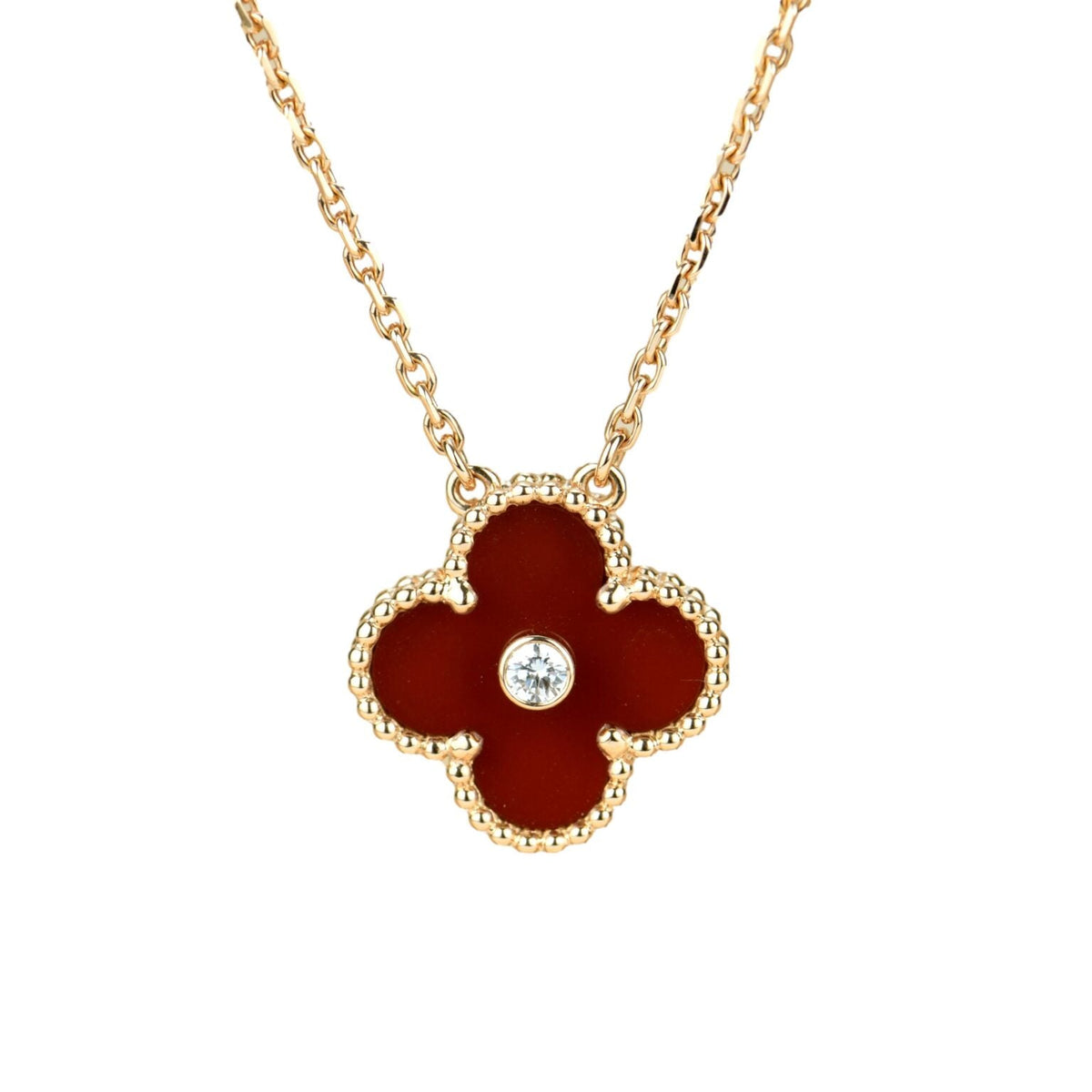 [⭐Reverie Jewels]CLOVER 15MM DIAMOND CARNELIAN NECKLACE