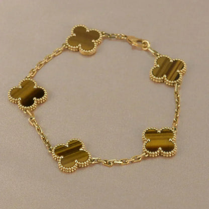 [⭐Reverie Jewels] CLOVER 5 MOTIFS TIGER EYE BRACELET COLLECTION