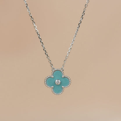 [⭐Reverie Jewels]CLOVER 15MM DIAMOND SVRES PORCELAIN  NECKLACE SILVER