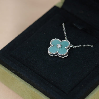 [⭐Reverie Jewels]CLOVER 15MM DIAMOND SVRES PORCELAIN  NECKLACE SILVER