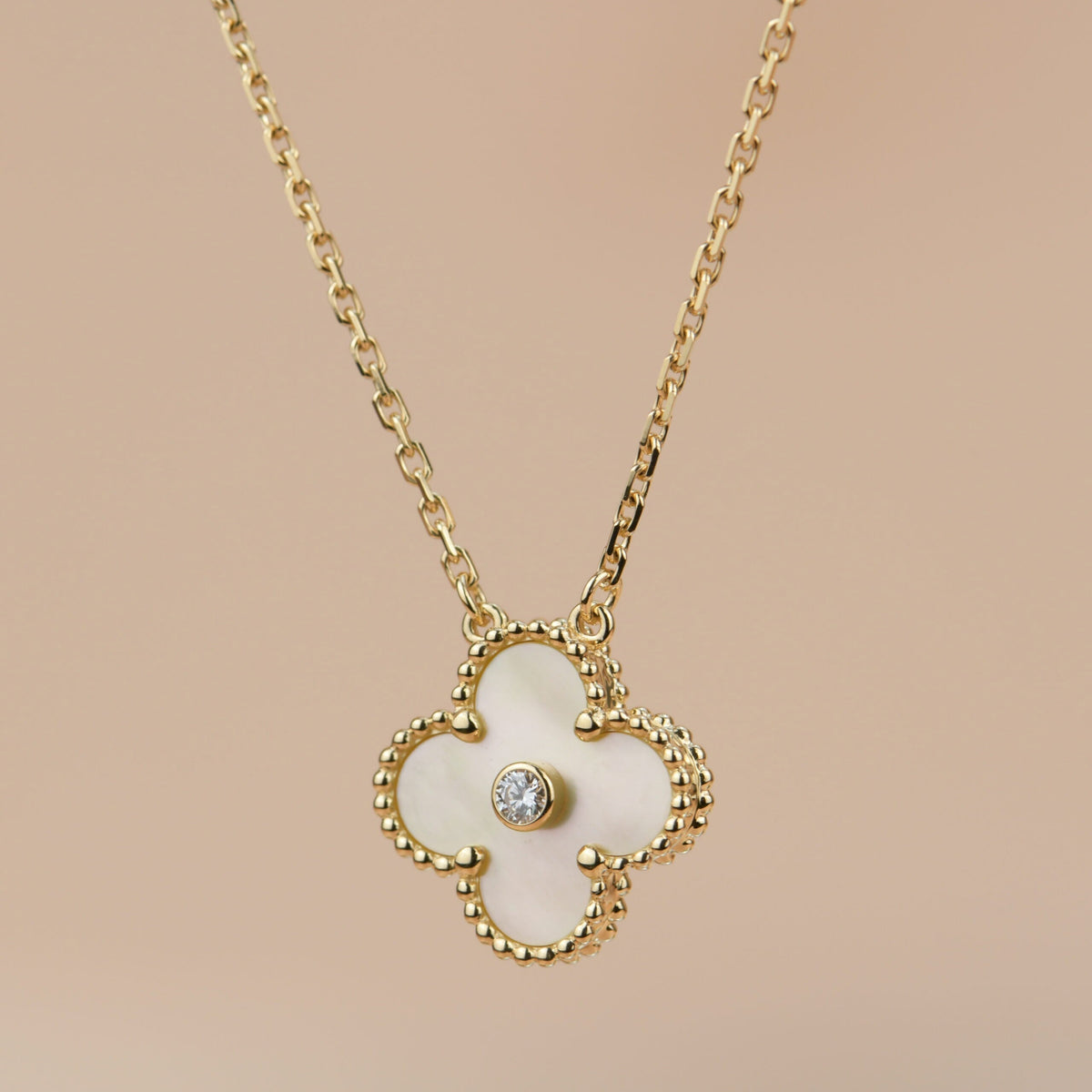 [⭐Reverie Jewels]CLOVER 15MM DIAMOND GOLD MOTHER OF PEARL NECKLACE