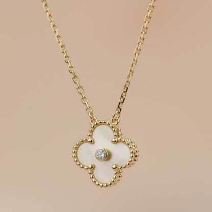 [⭐Reverie Jewels]CLOVER 15MM DIAMOND GOLD MOTHER OF PEARL NECKLACE