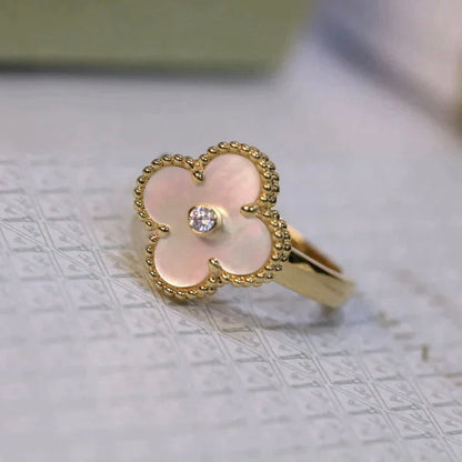 [⭐Reverie Jewels]CLOVER PINK MOP RING GOLD DIAMOND