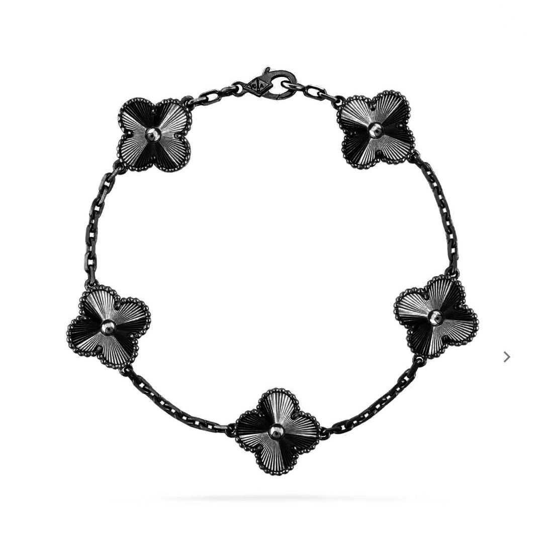 [⭐Reverie Jewels]CLOVER 5 MOTIF BLACK BRACELET