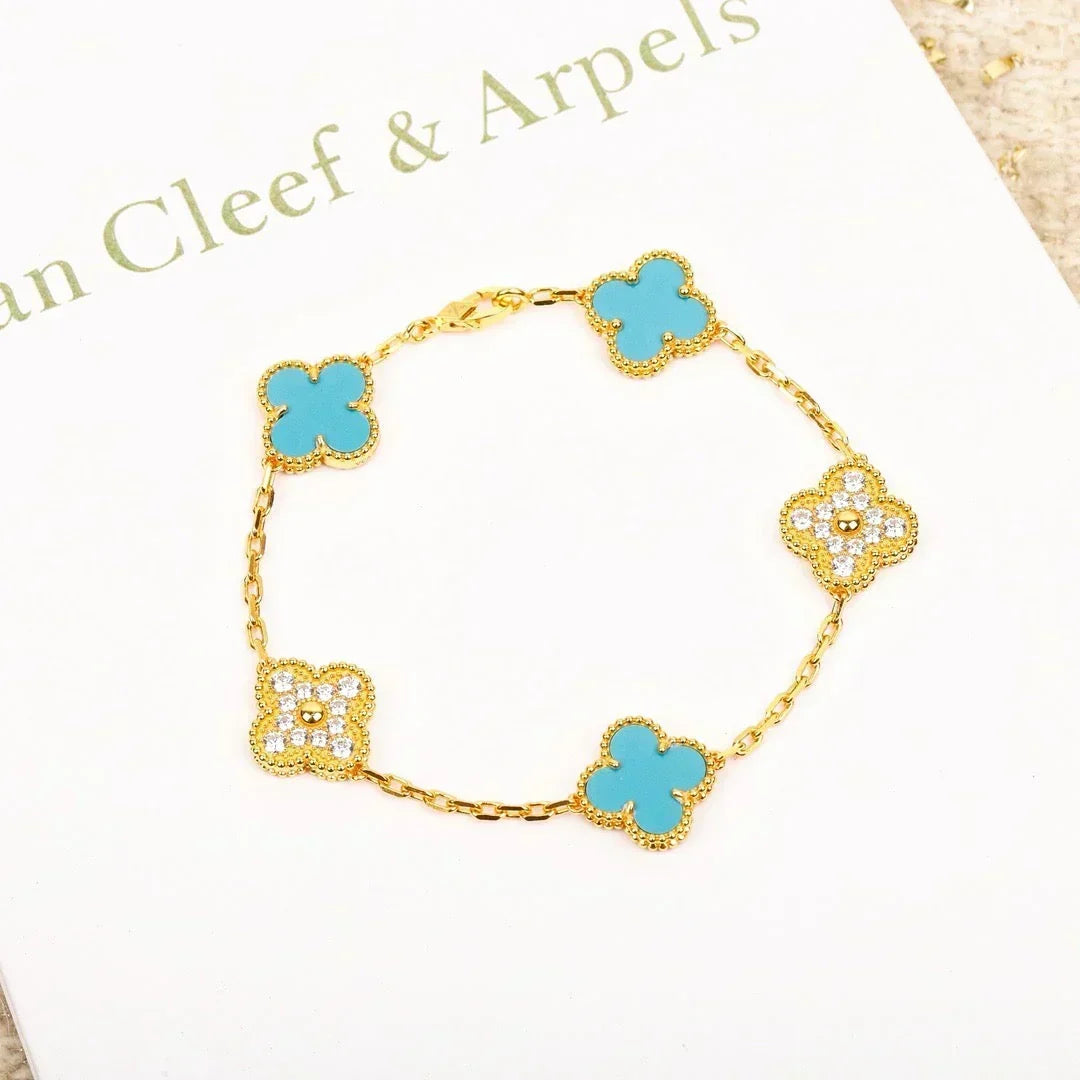 [⭐Reverie Jewels] CLOVER 5 MOTIF TURQUOISE BRACELET COLLECTION