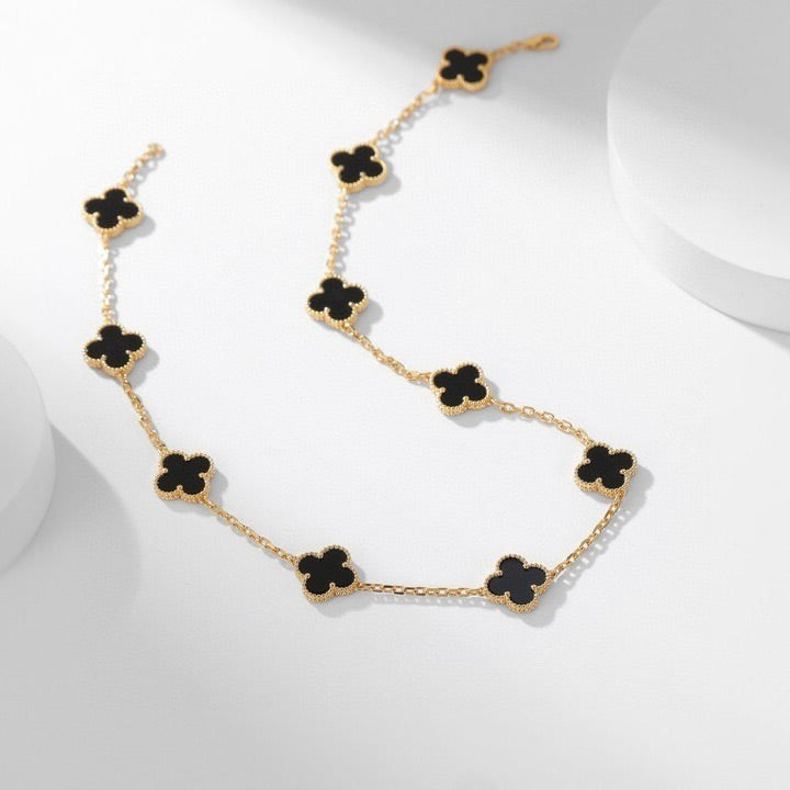 [⭐Reverie Jewels]CLOVER 10 MOTIFS ONYX NECKLACE