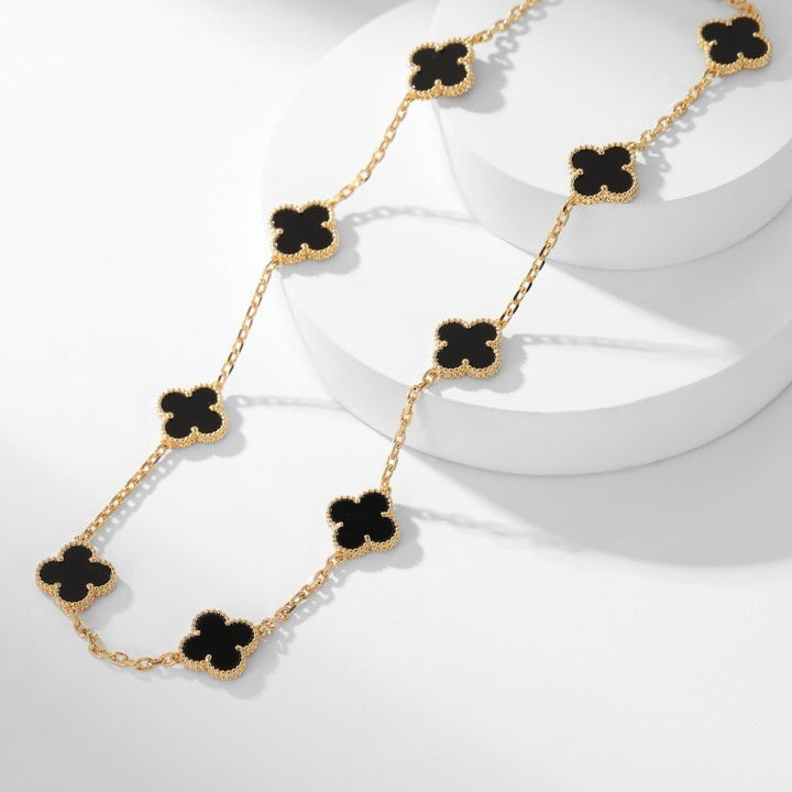 [⭐Reverie Jewels]CLOVER 10 MOTIFS ONYX NECKLACE