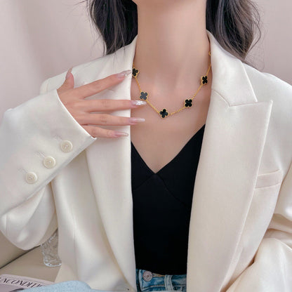 [⭐Reverie Jewels]CLOVER 10 MOTIFS ONYX NECKLACE