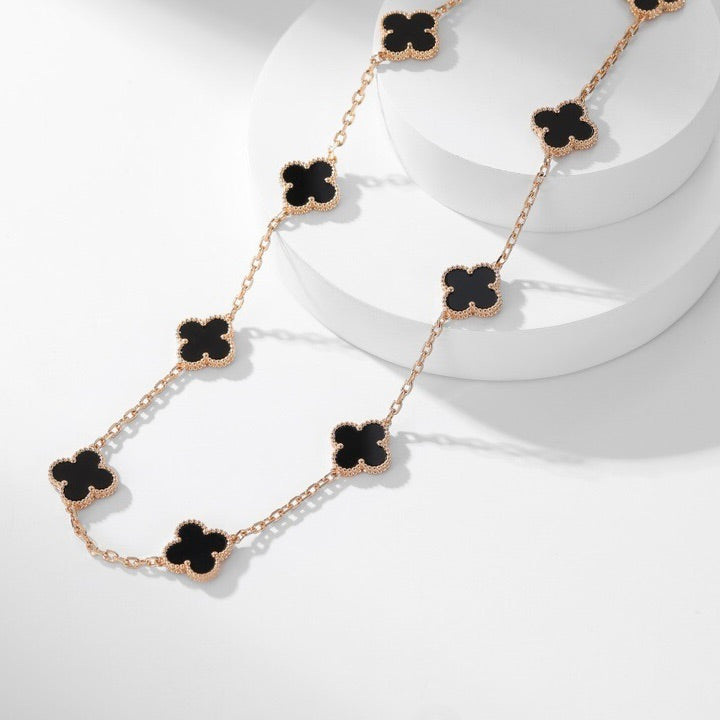 [⭐Reverie Jewels]CLOVER 10 MOTIFS ONYX NECKLACE