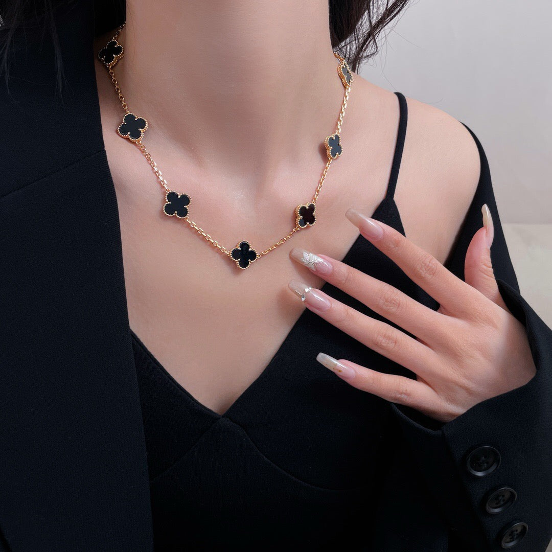 [⭐Reverie Jewels]CLOVER 10 MOTIFS ONYX NECKLACE