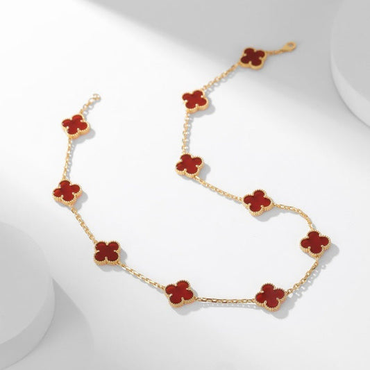 [⭐Reverie Jewels]CLOVER 10 MOTIFS CARNELIAN NECKLACE