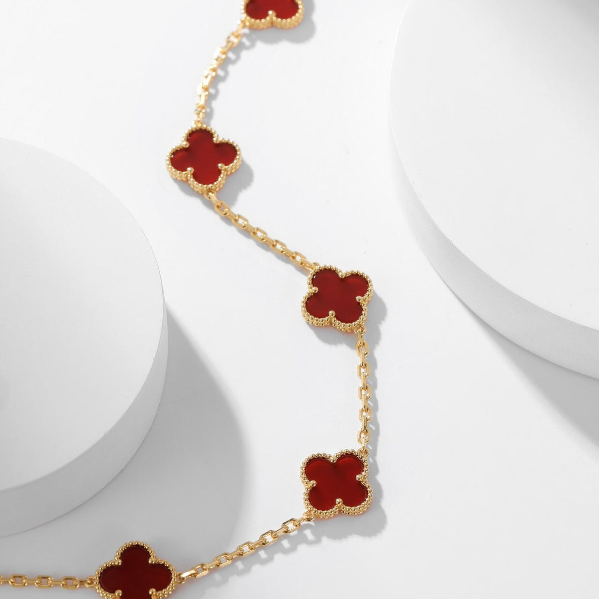 [⭐Reverie Jewels]CLOVER 10 MOTIFS CARNELIAN NECKLACE