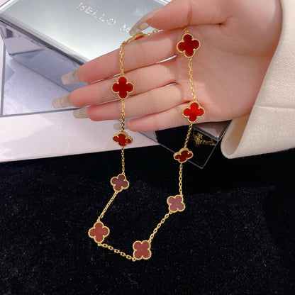 [⭐Reverie Jewels]CLOVER 10 MOTIFS CARNELIAN NECKLACE