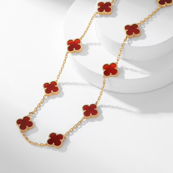 [⭐Reverie Jewels]CLOVER 10 MOTIFS CARNELIAN NECKLACE