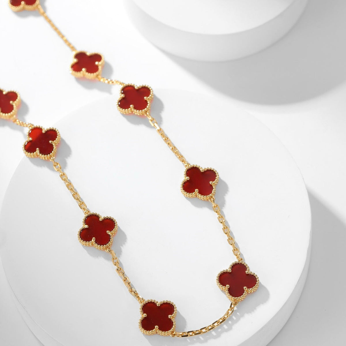 [⭐Reverie Jewels]CLOVER 10 MOTIFS CARNELIAN NECKLACE