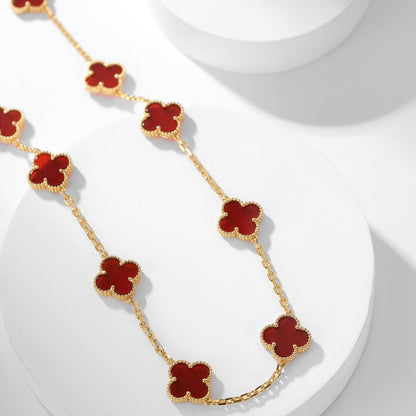 [⭐Reverie Jewels]CLOVER 10 MOTIFS CARNELIAN NECKLACE