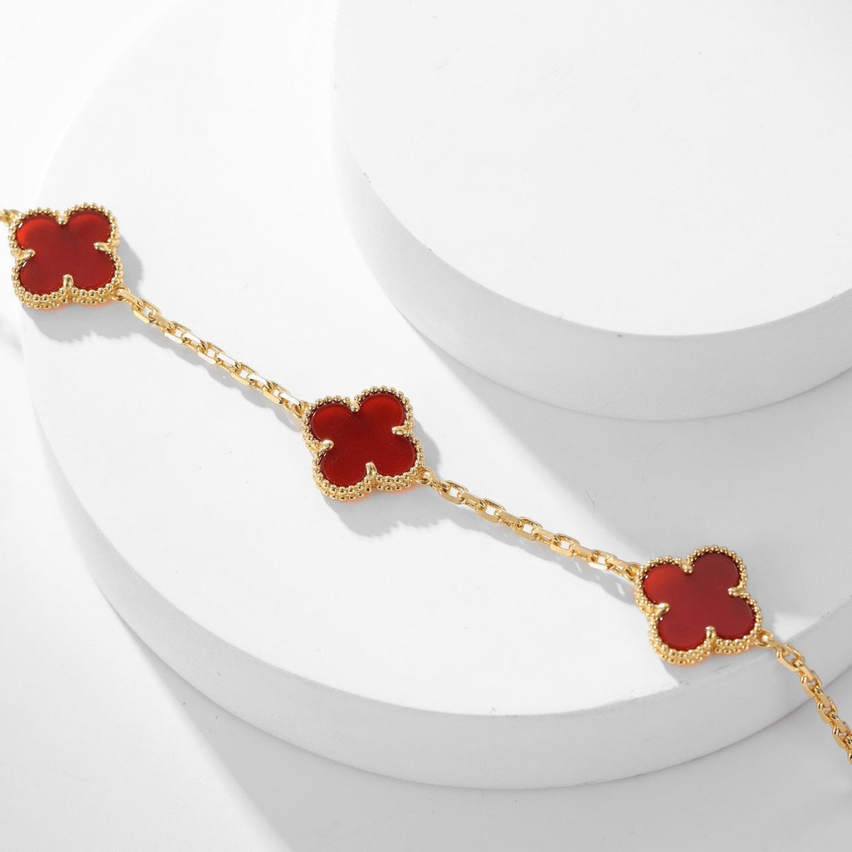 [⭐Reverie Jewels]CLOVER 10 MOTIFS CARNELIAN NECKLACE