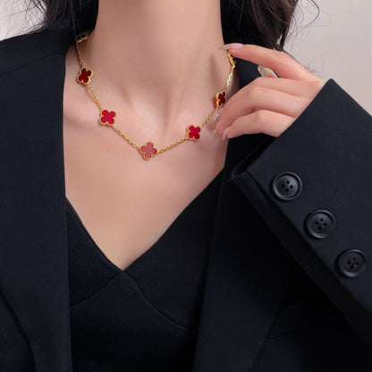 [⭐Reverie Jewels]CLOVER 10 MOTIFS CARNELIAN NECKLACE