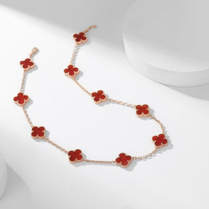 [⭐Reverie Jewels]CLOVER 10 MOTIFS CARNELIAN NECKLACE