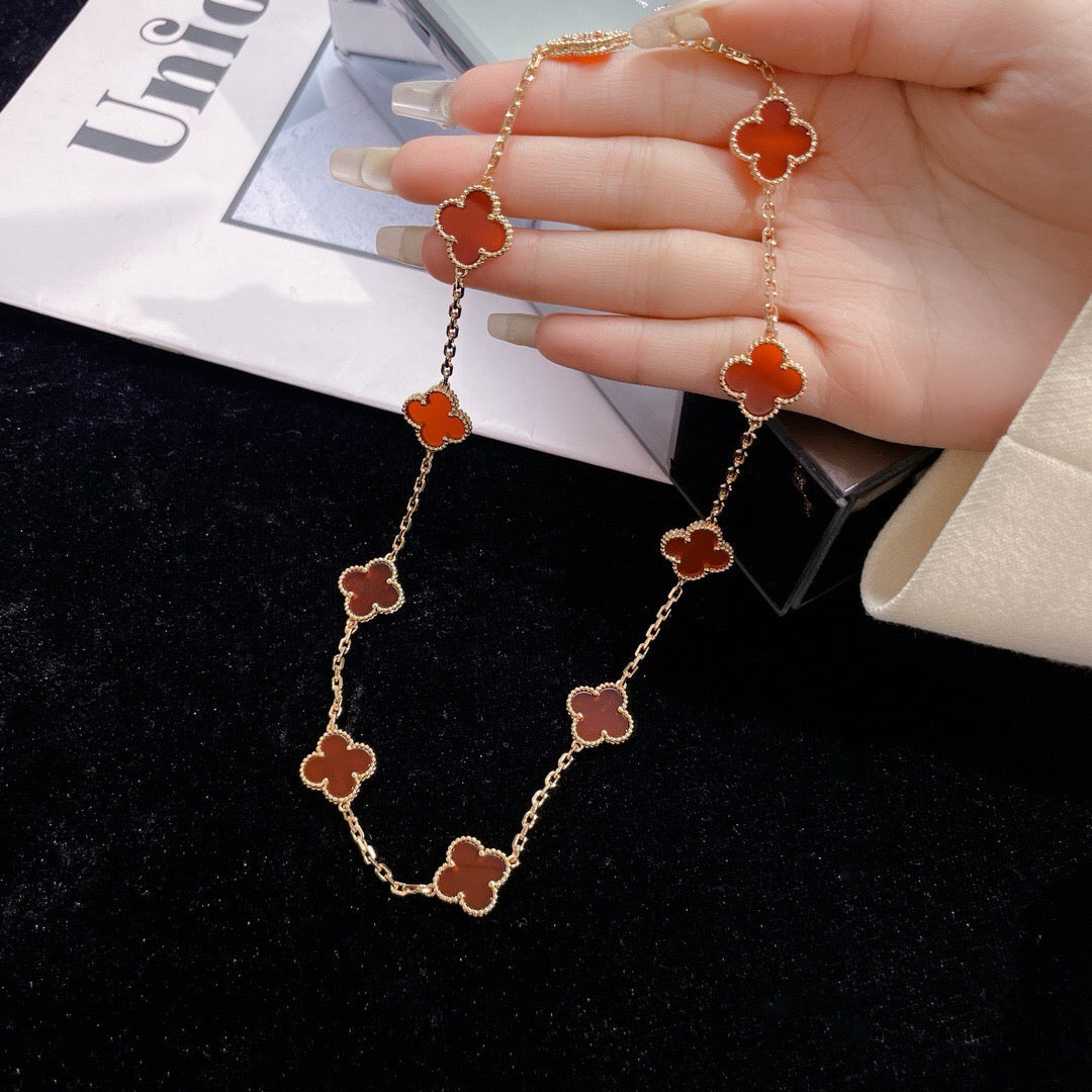 [⭐Reverie Jewels]CLOVER 10 MOTIFS CARNELIAN NECKLACE