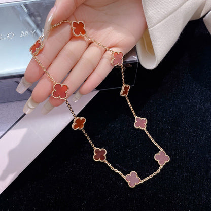 [⭐Reverie Jewels]CLOVER 10 MOTIFS CARNELIAN NECKLACE