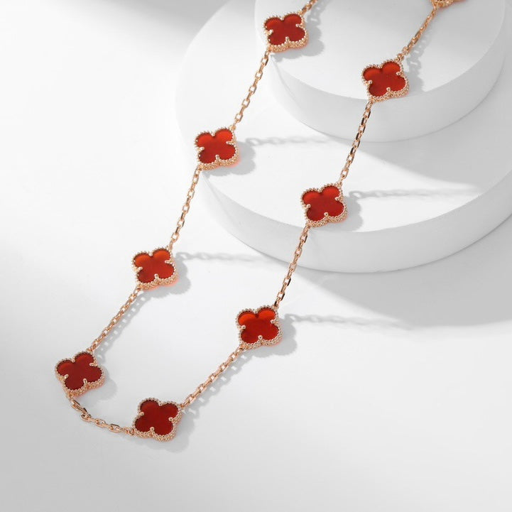 [⭐Reverie Jewels]CLOVER 10 MOTIFS CARNELIAN NECKLACE