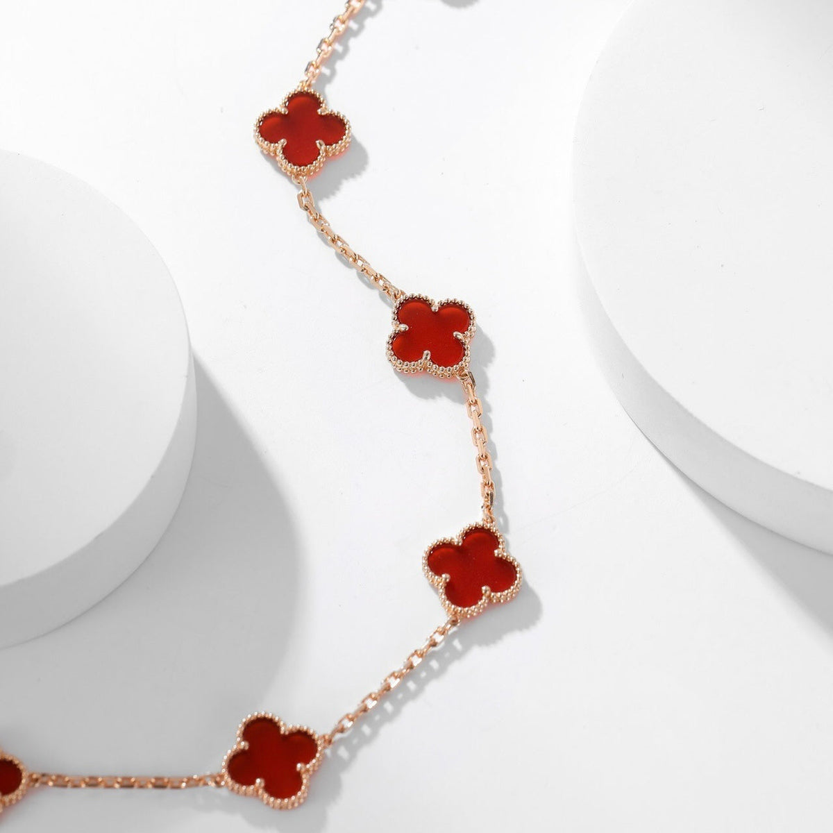 [⭐Reverie Jewels]CLOVER 10 MOTIFS CARNELIAN NECKLACE