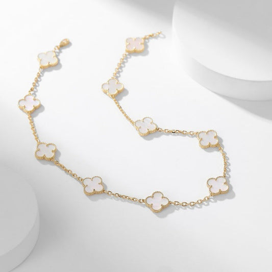 [⭐Reverie Jewels]CLOVER 10 MOTIFS WHITE MOTHER OF PEARL NECKLACE