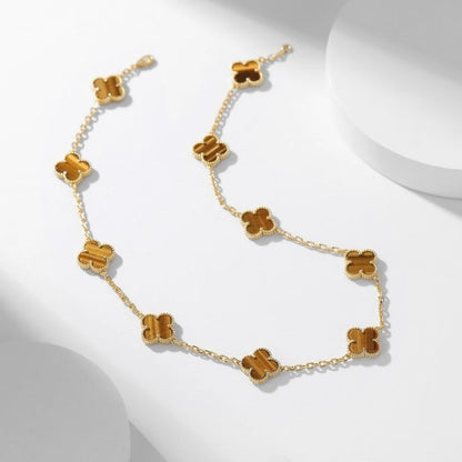 [⭐Reverie Jewels]CLOVER 10 MOTIFS TIGER EYE NECKLACE