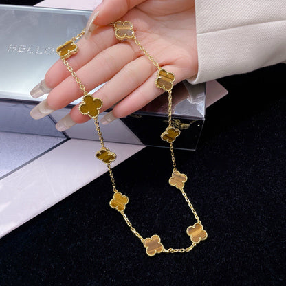 [⭐Reverie Jewels]CLOVER 10 MOTIFS TIGER EYE NECKLACE