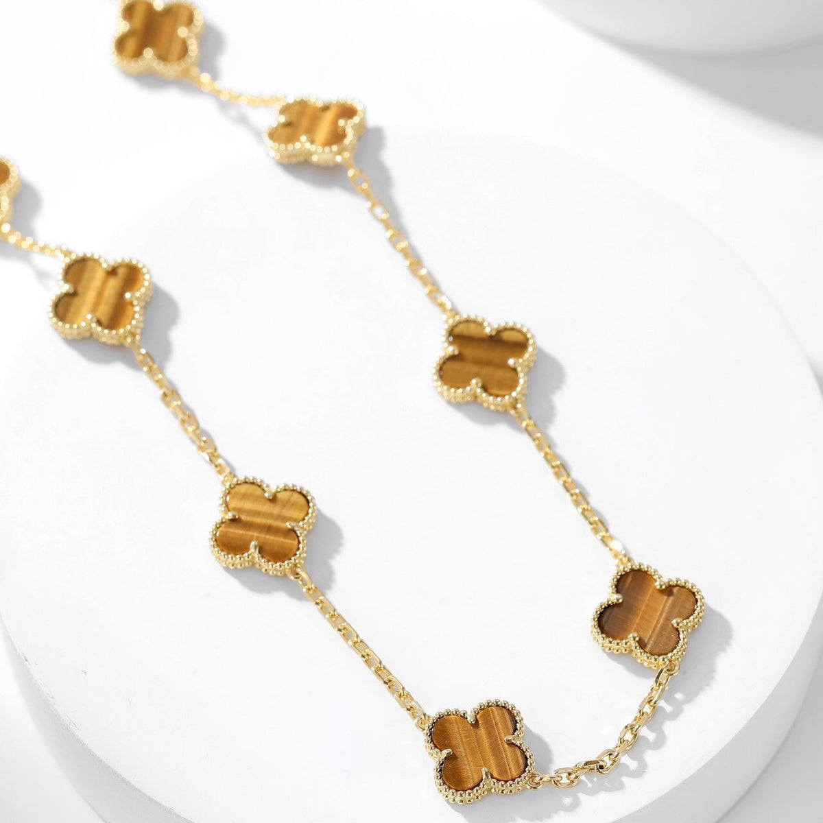 [⭐Reverie Jewels]CLOVER 10 MOTIFS TIGER EYE NECKLACE