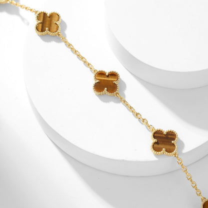 [⭐Reverie Jewels]CLOVER 10 MOTIFS TIGER EYE NECKLACE