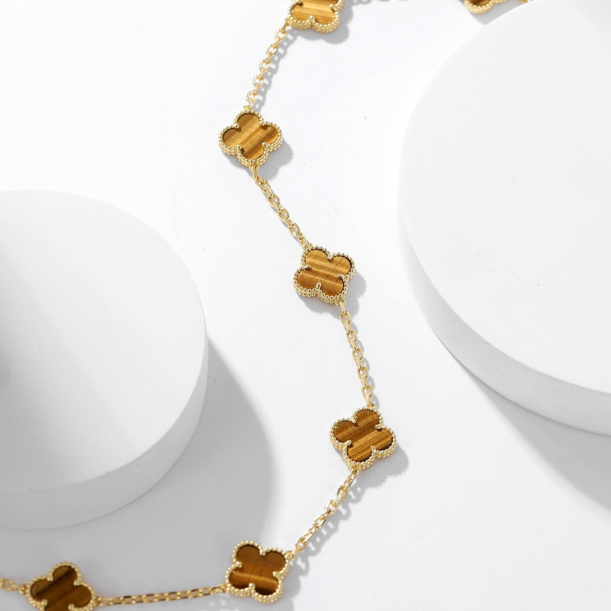 [⭐Reverie Jewels]CLOVER 10 MOTIFS TIGER EYE NECKLACE