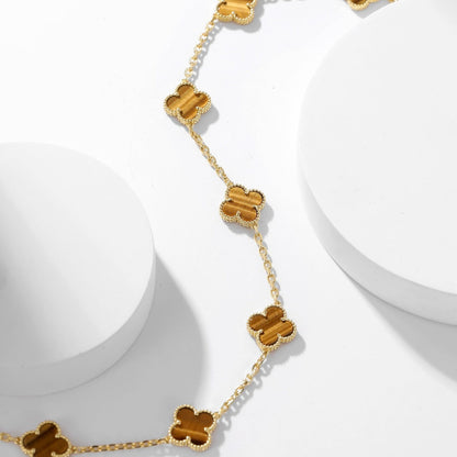 [⭐Reverie Jewels]CLOVER 10 MOTIFS TIGER EYE NECKLACE