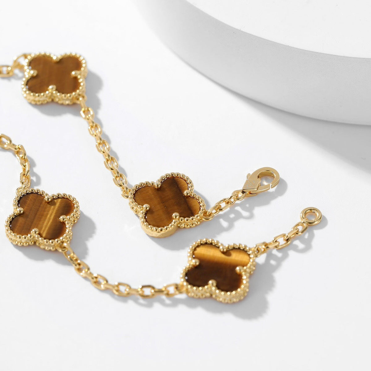 [⭐Reverie Jewels]CLOVER 10 MOTIFS TIGER EYE NECKLACE
