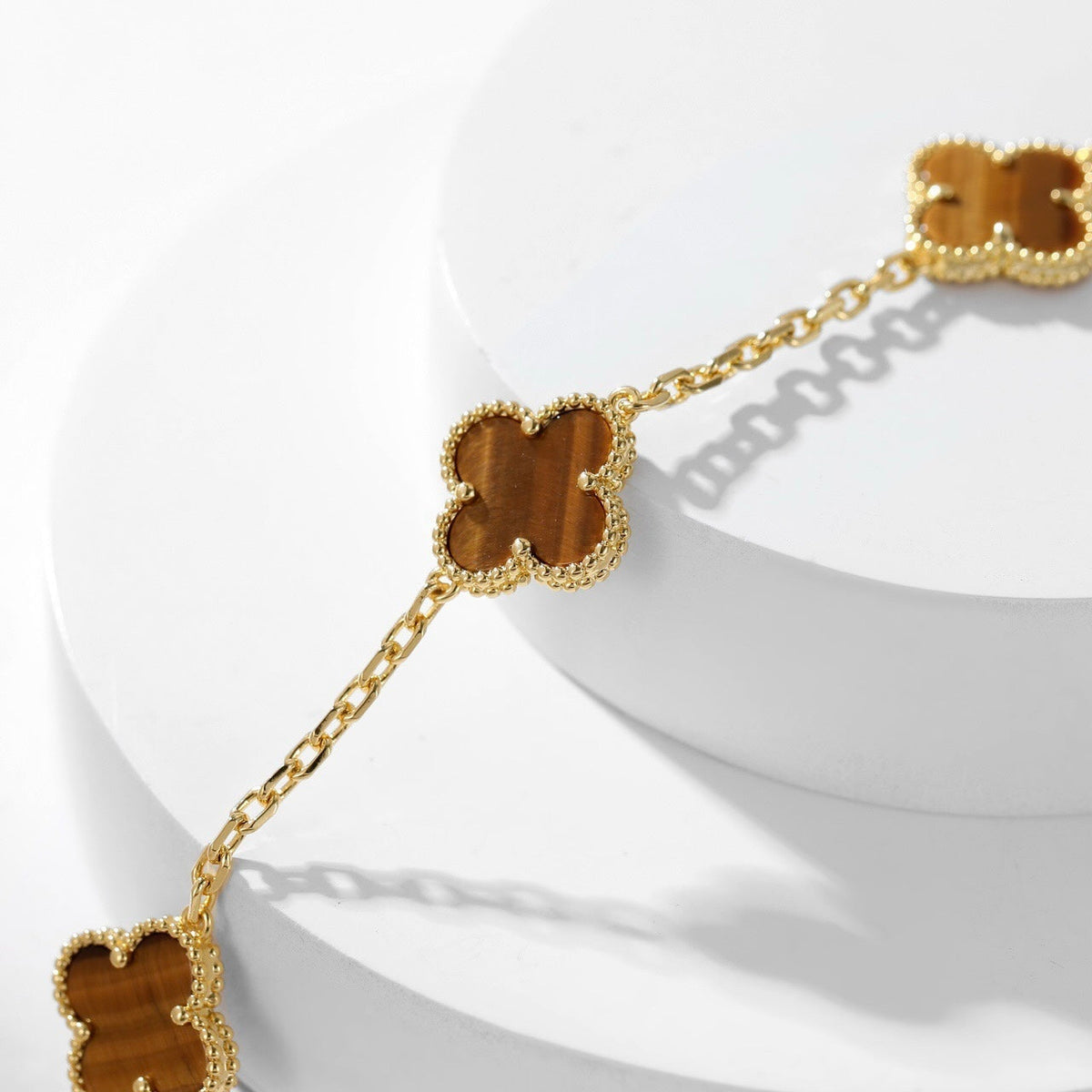[⭐Reverie Jewels]CLOVER 10 MOTIFS TIGER EYE NECKLACE