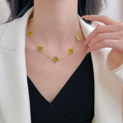 [⭐Reverie Jewels]CLOVER 10 MOTIFS TIGER EYE NECKLACE