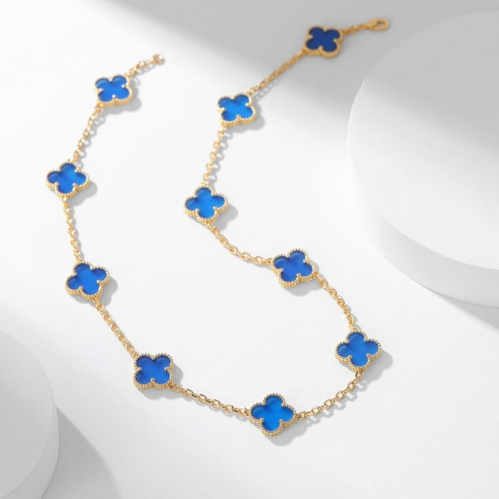 [⭐Reverie Jewels]CLOVER 10 MOTIFS BLUE AGATE NECKLACE