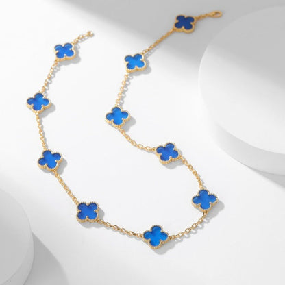 [⭐Reverie Jewels]CLOVER 10 MOTIFS BLUE AGATE NECKLACE