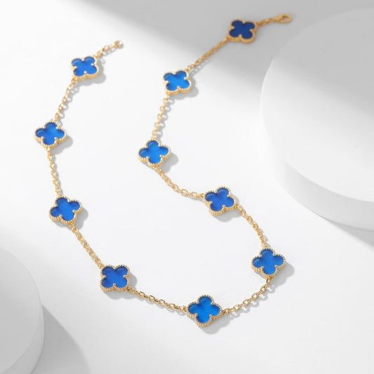 [⭐Reverie Jewels]CLOVER 10 MOTIFS BLUE AGATE NECKLACE