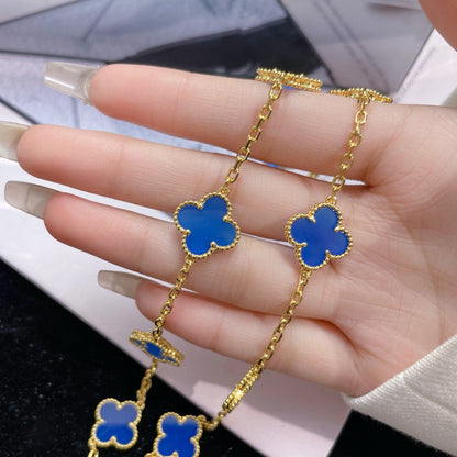 [⭐Reverie Jewels]CLOVER 10 MOTIFS BLUE AGATE NECKLACE