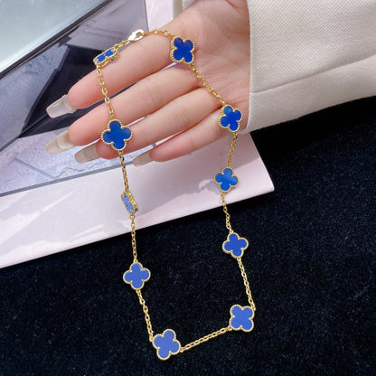 [⭐Reverie Jewels]CLOVER 10 MOTIFS BLUE AGATE NECKLACE