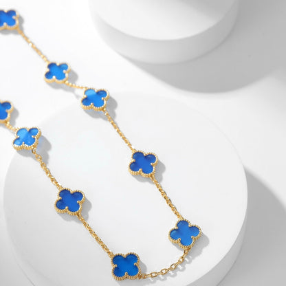 [⭐Reverie Jewels]CLOVER 10 MOTIFS BLUE AGATE NECKLACE